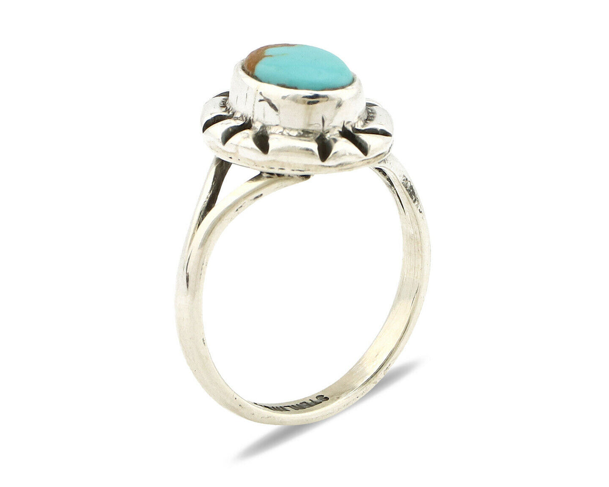 Navajo Ring .925 Silver Kingman Turquoise Artist Signed Gecko C.90's