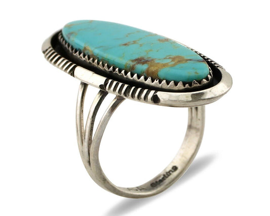 Navajo Ring 925 Silver Kingman Natural Blue Native Artist Signed USA C.80s