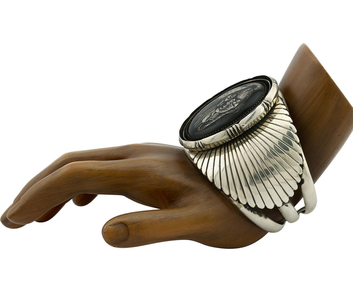 Navajo Bracelet .925 Silver Hand Carved Warrior Native American Artist