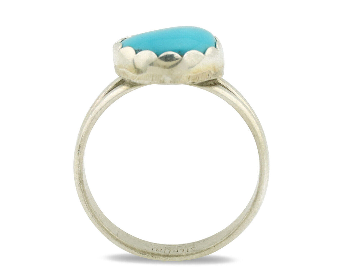 Navajo Ring .925 Silver Sleeping Beauty Turquoise Native American Artist C.1980s