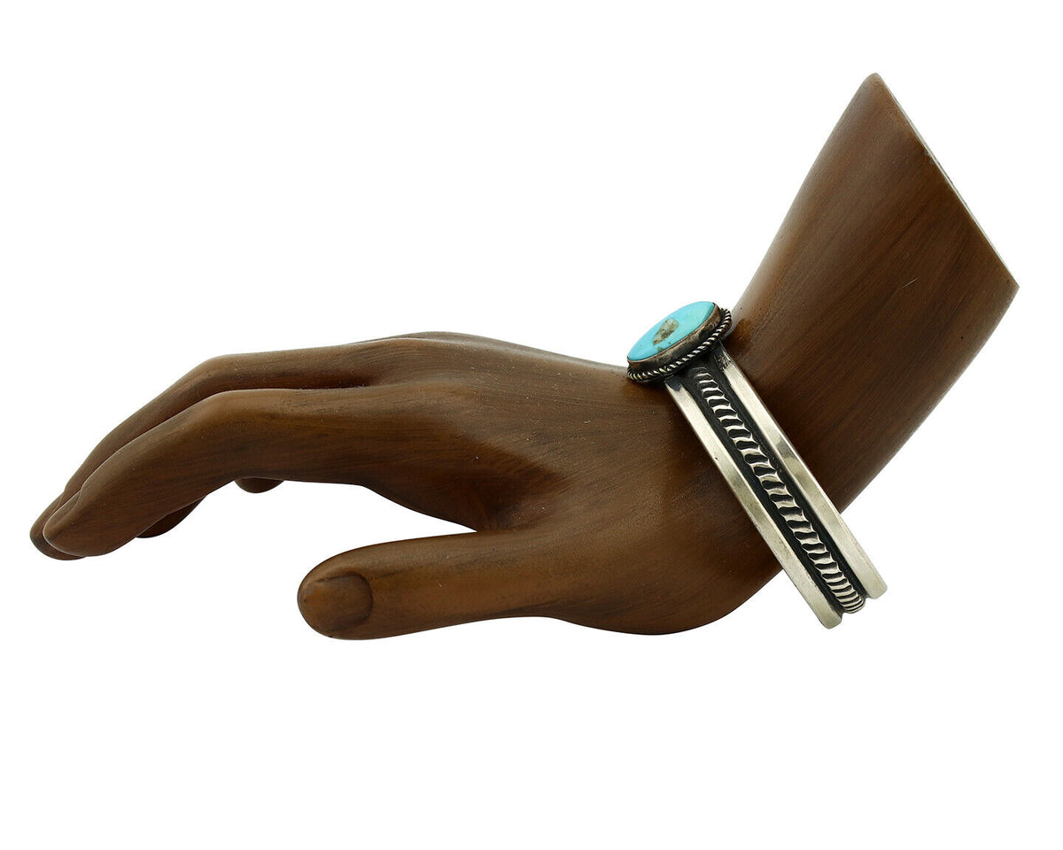 Women's Navajo .925 Silver Blue Natural Turquoise Artist Signed AL C.80's