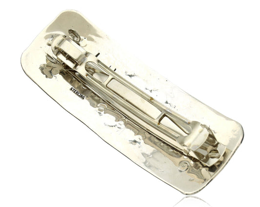 Navajo Hair Clip Barrette .925 Silver Hand Stamped Artist Signed Harold Tom C80s