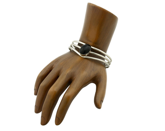 Navajo Bracelet .925 Silver Natural Black Onyx Artist Native American C.90's