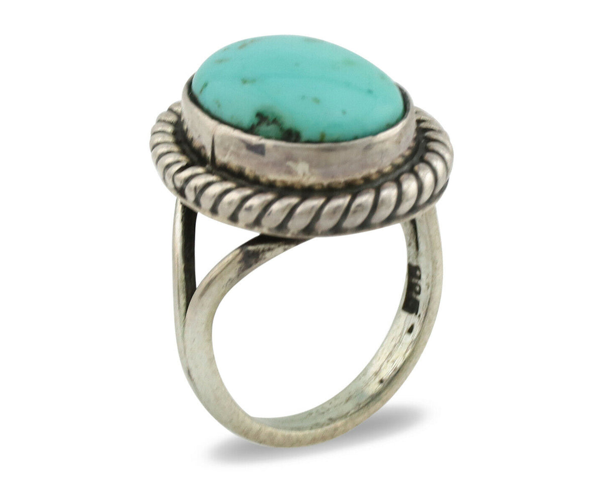 Navajo Ring .925 Silver Kingman Turquoise Native American Artist C.1980's