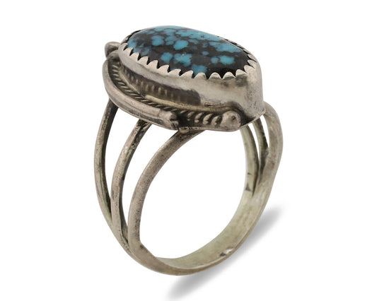 Navajo Ring .925 Silver Spiderweb Turquoise Artist Signed Circle JW C.80's