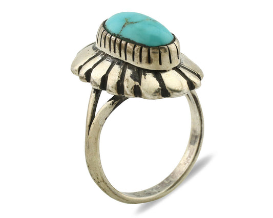 Navajo Ring .925 Silver Natural Mined Turquoise Artist Signed M Montoya C.80's