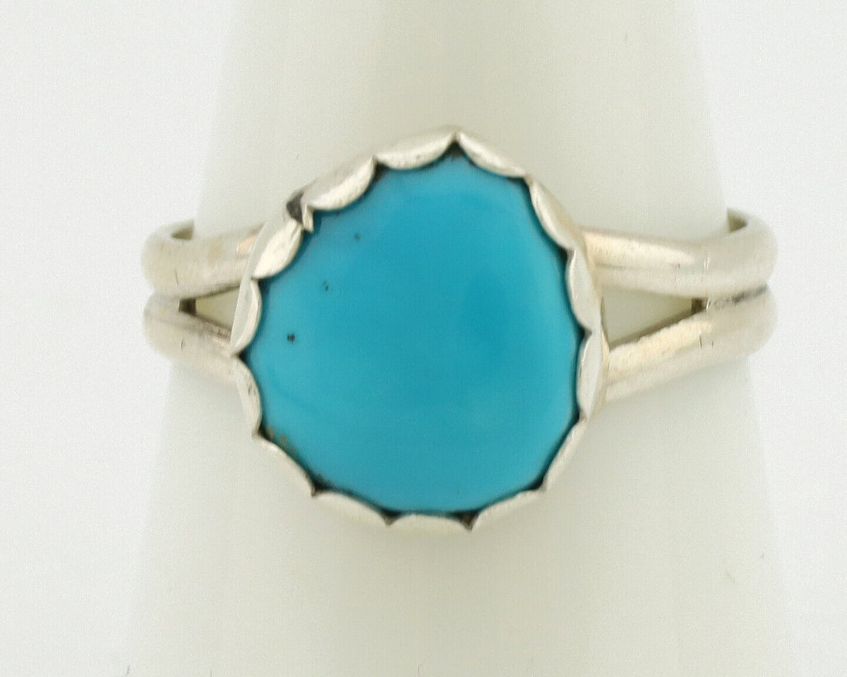 Navajo Ring .925 Silver Sleeping Beauty Turquoise Native American Artist C.1980s