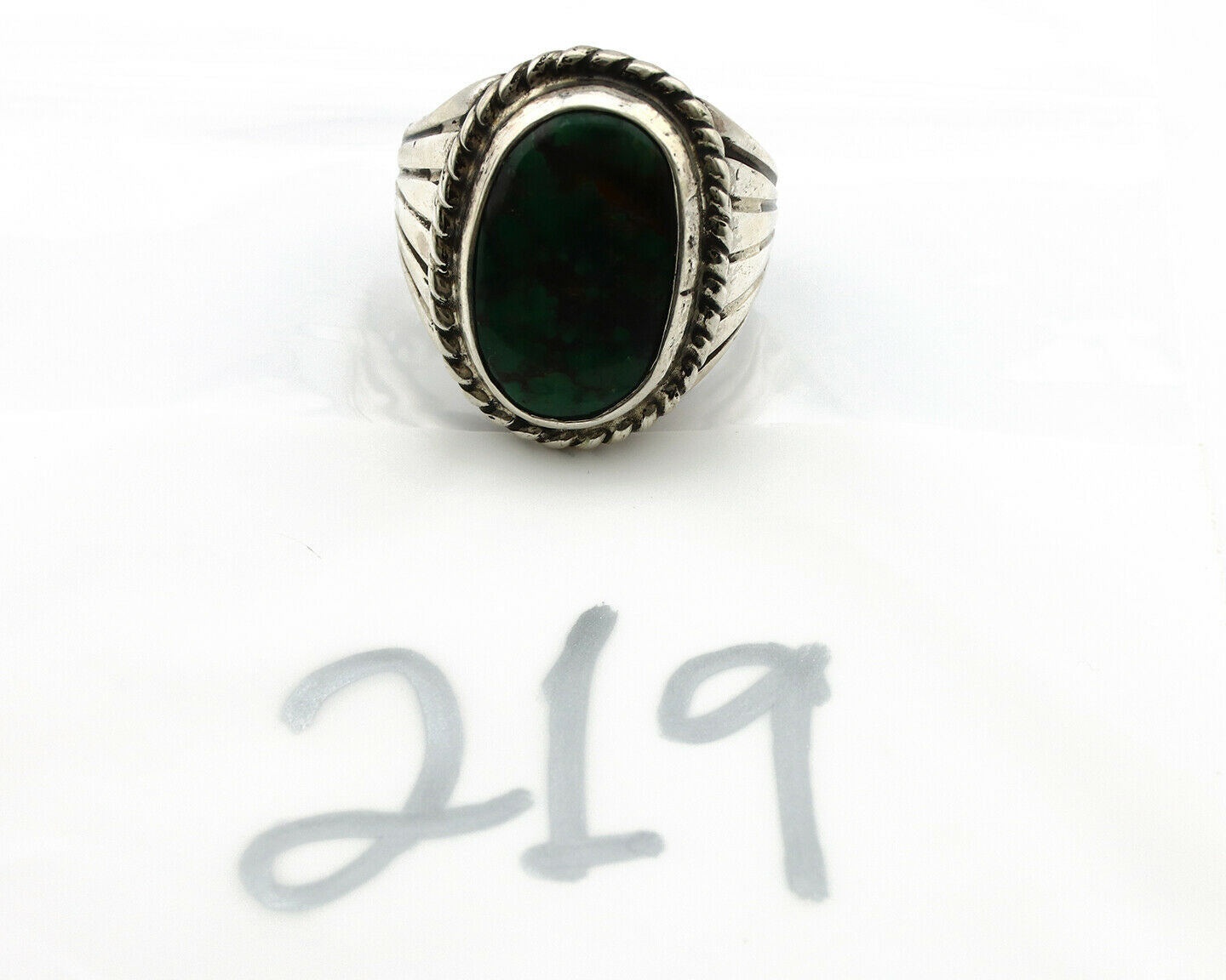 Navajo Ring .925 Silver Green Turquoise Artist Signed C. Montoya C.80's