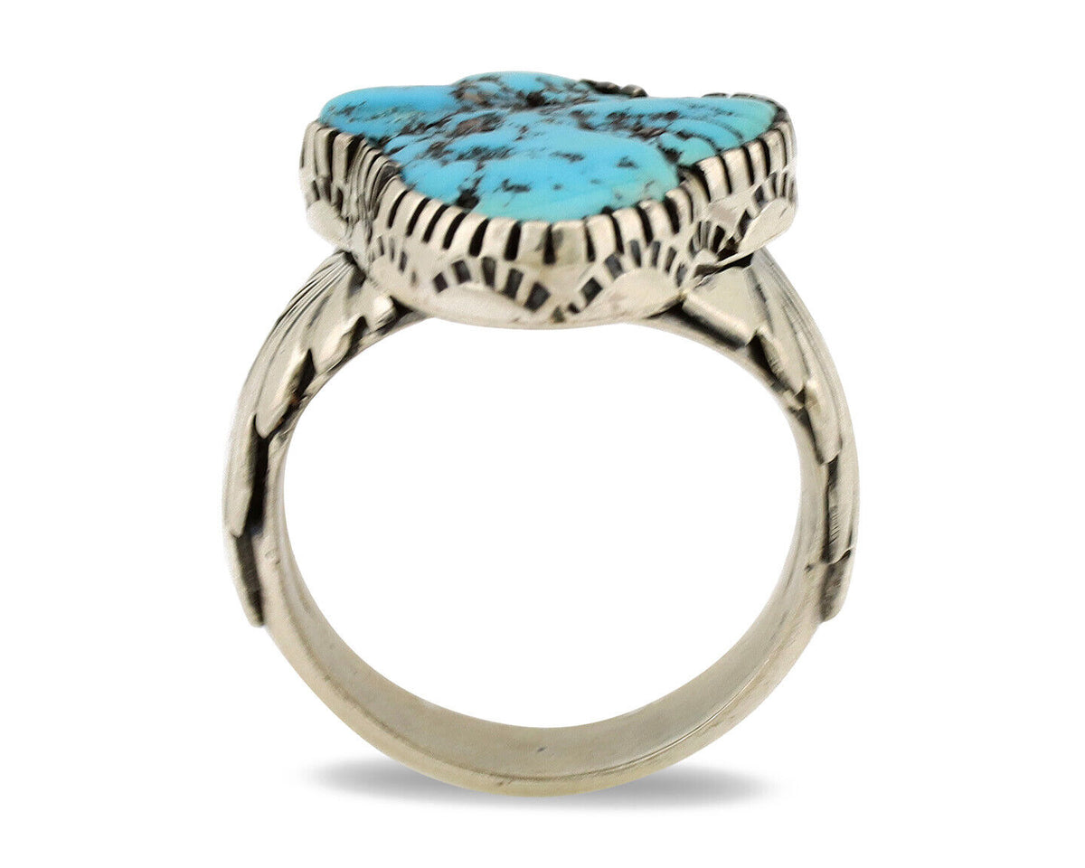 Navajo Ring .925 Silver Sleeping Beauty Turquoise Artist Signed DK C.80's
