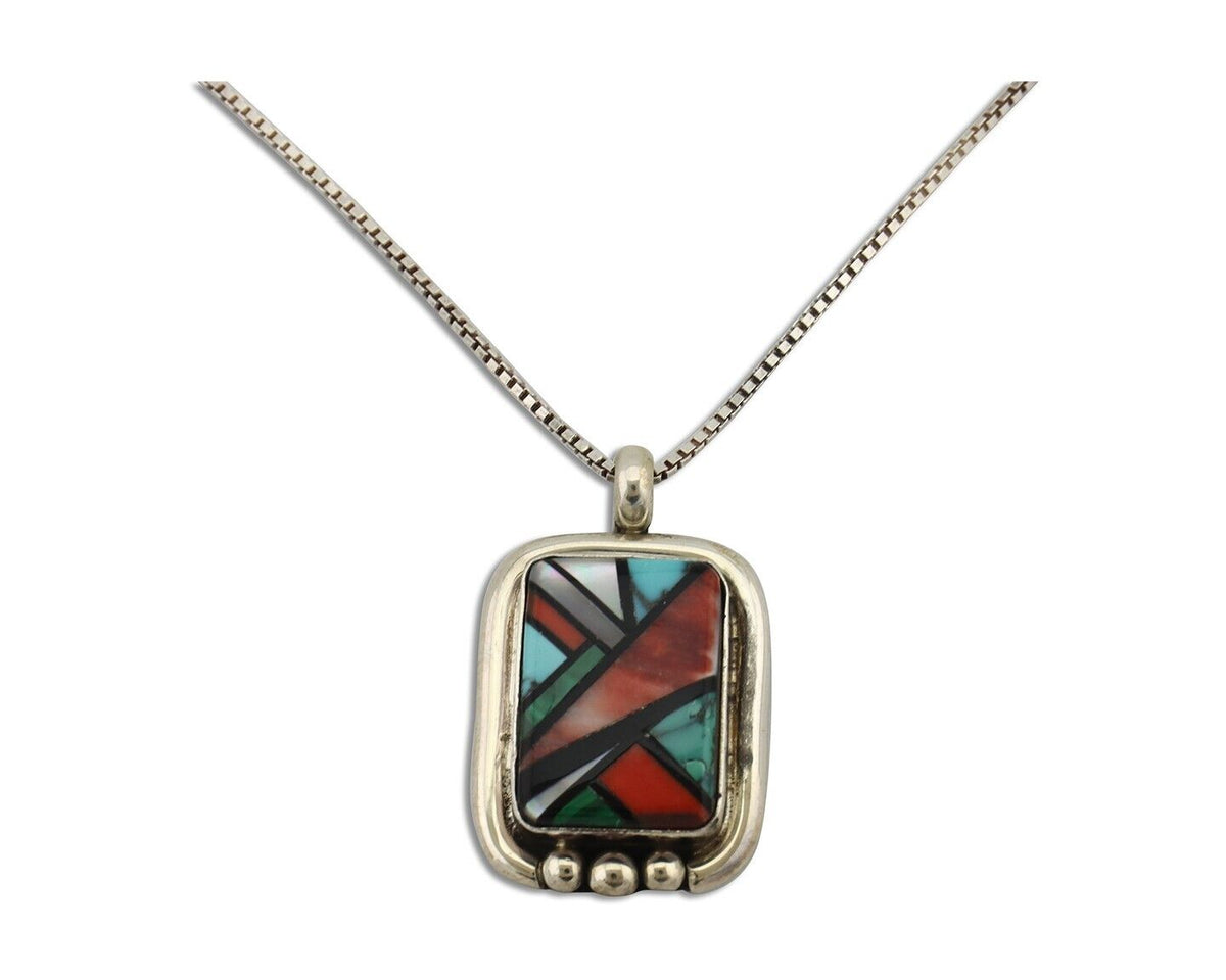 Navajo Pendant 925 Silver Natural Gemstone Artist Signed Doug Zachary C.80's