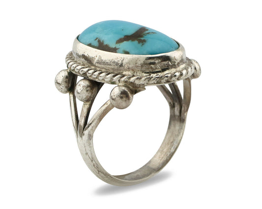Navajo Ring .925 Silver Morenci Turquoise Native American Artist C80s