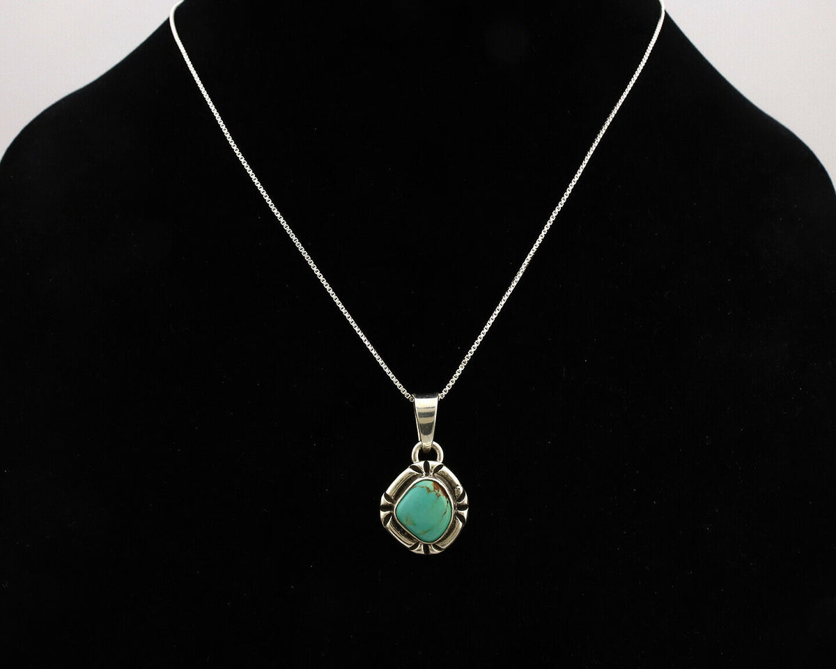 Navajo Necklace .925 Silver Kingman Turquoise Signed Gecko C.1980's