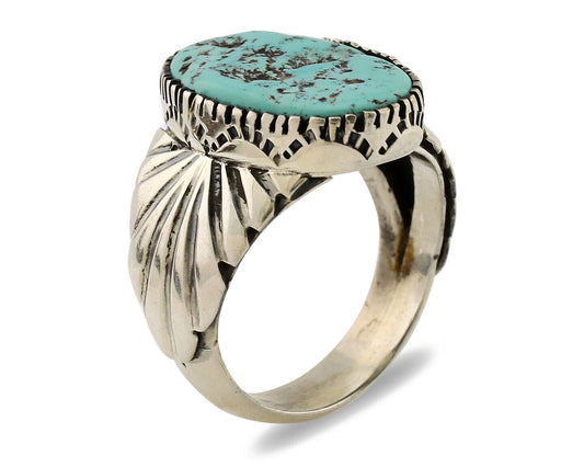 Navajo Ring .925 Silver Sleeping Beauty Turquoise Artist Signed DK C.80's