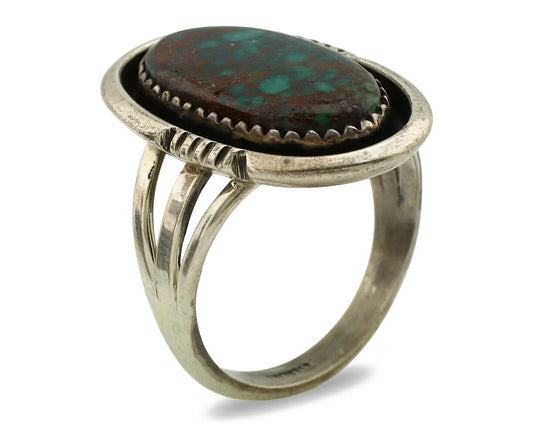 Navajo Ring .925 Silver Spiderweb Turquoise Native American Artist C.1980's