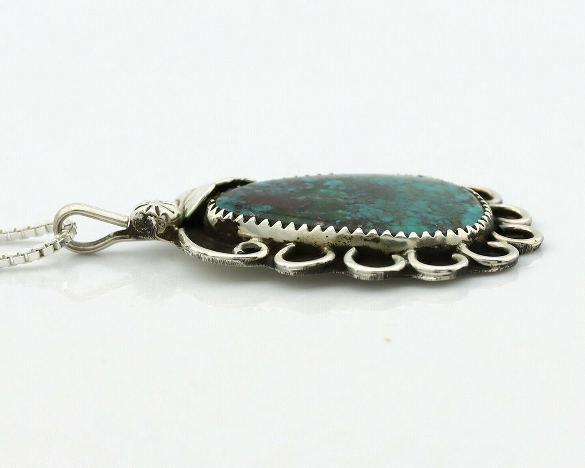 Navajo Necklace .925 Silver Nevada Black Turquoise Signed JR C.1980's