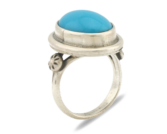 Navajo Ring .925 Silver Natural Blue Turquoise Native American Artist C.1980's