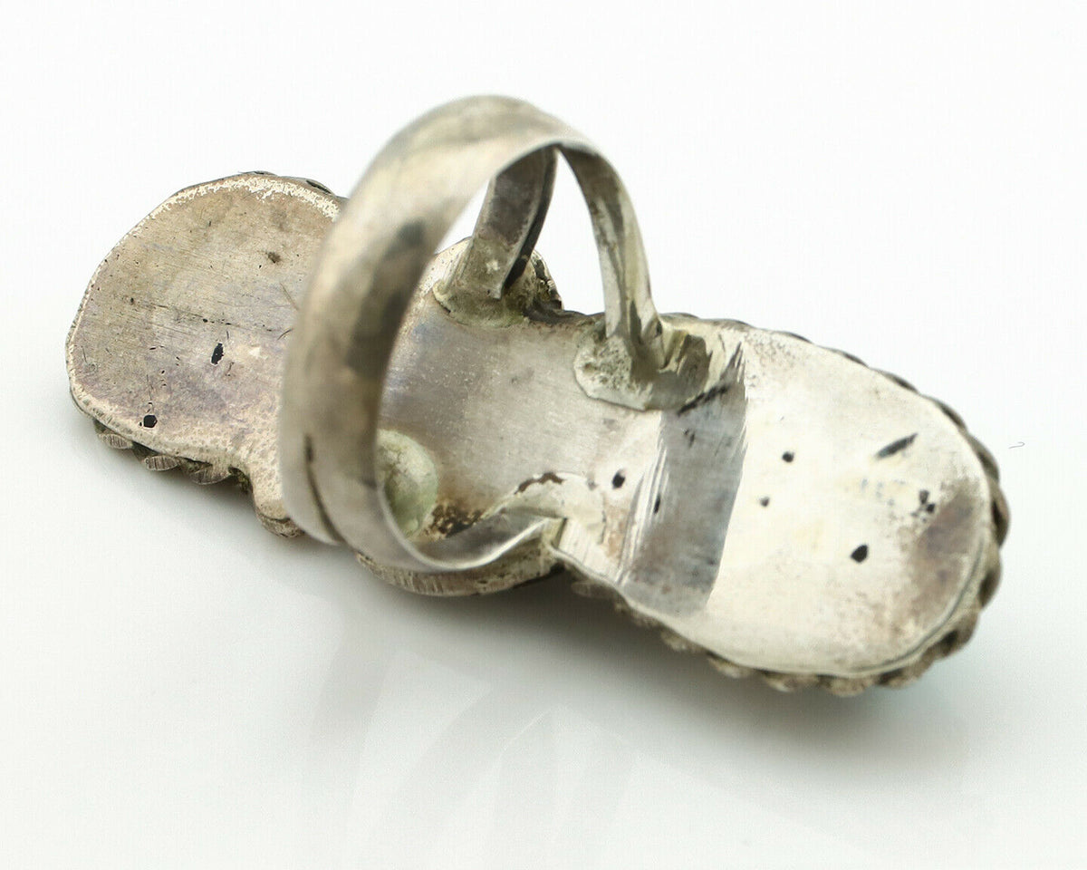 Navajo Ring .925 Silver Turquoise & Coral Native American Artist C.1980's