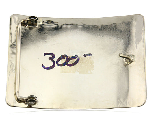Navajo Belt Buckle .999 Nickle Silver Morenci Turquoise Native Artist C.80's
