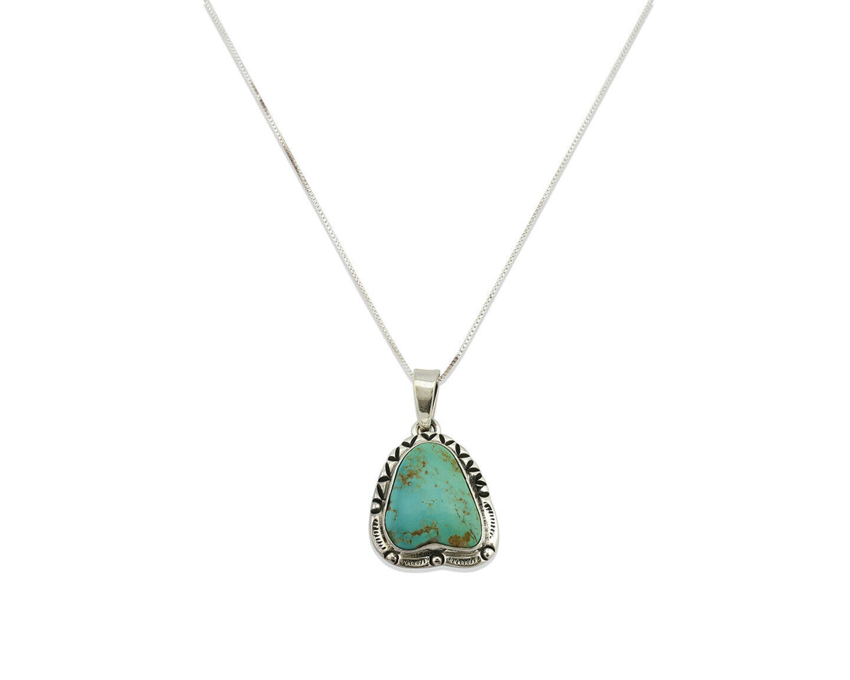 Navajo Kingman Turquoise Pendant .925 Silver Hand Stamped Signed Gecko C.80's