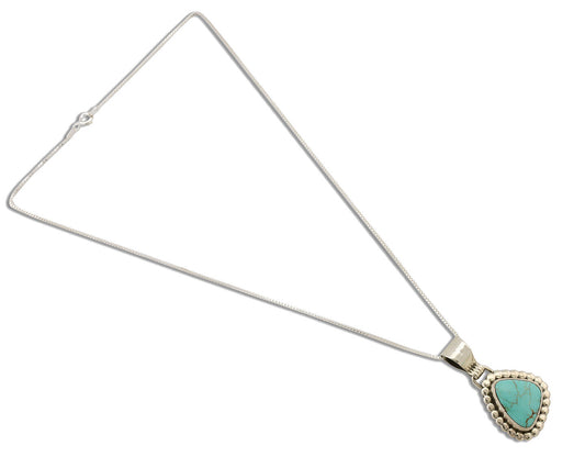 Navajo Necklace .925 Silver Kingman Turquoise Native American Signed C.1980's
