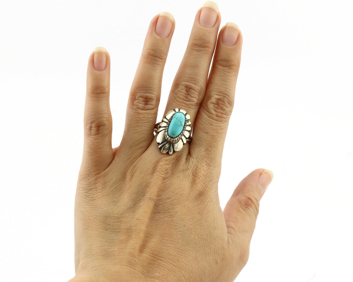 Navajo Ring .925 Silver Natural Mined Turquoise Artist Signed M Montoya C.80's