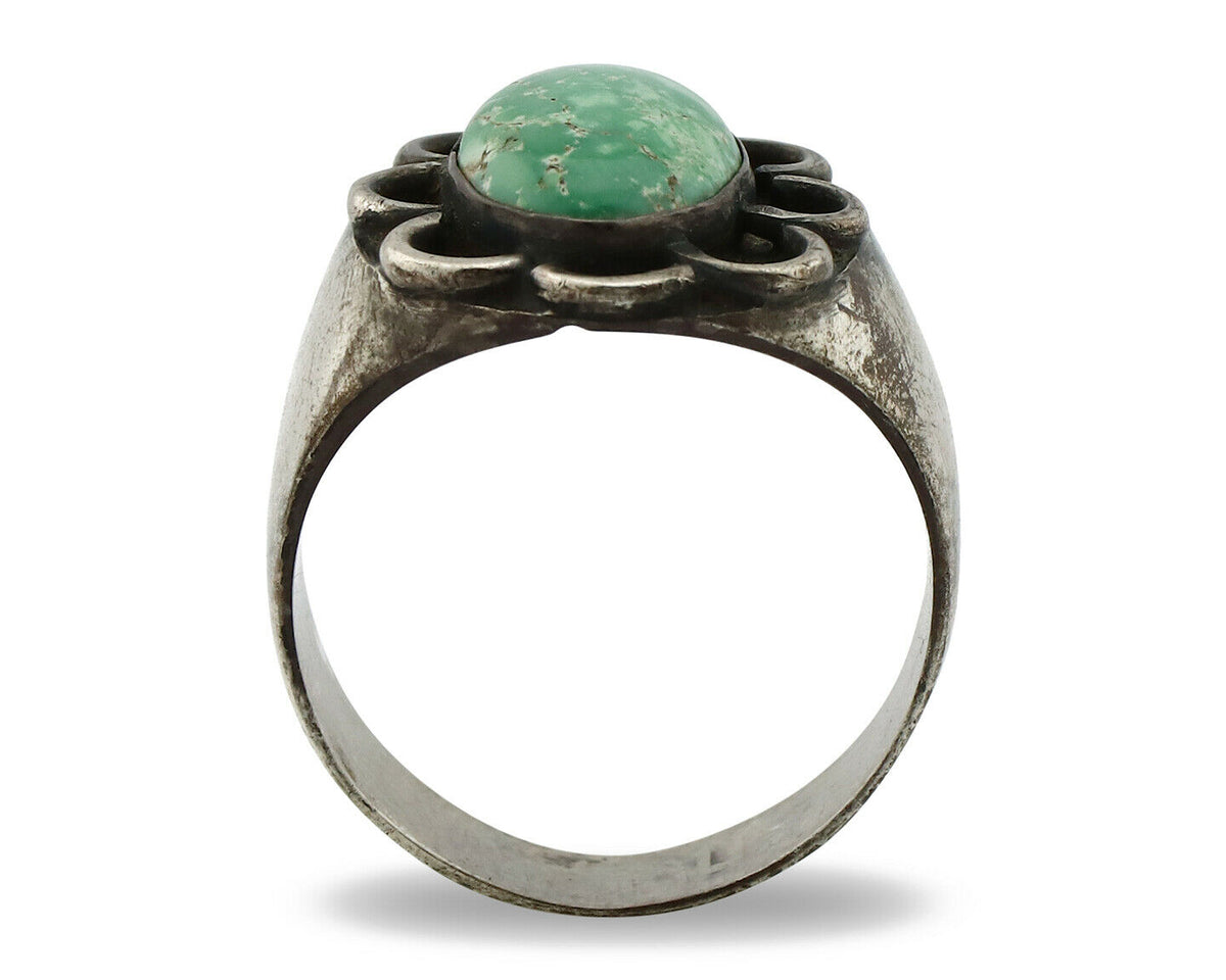 Navajo Ring .925 Silver Green Turquoise Native American Artist C.80's