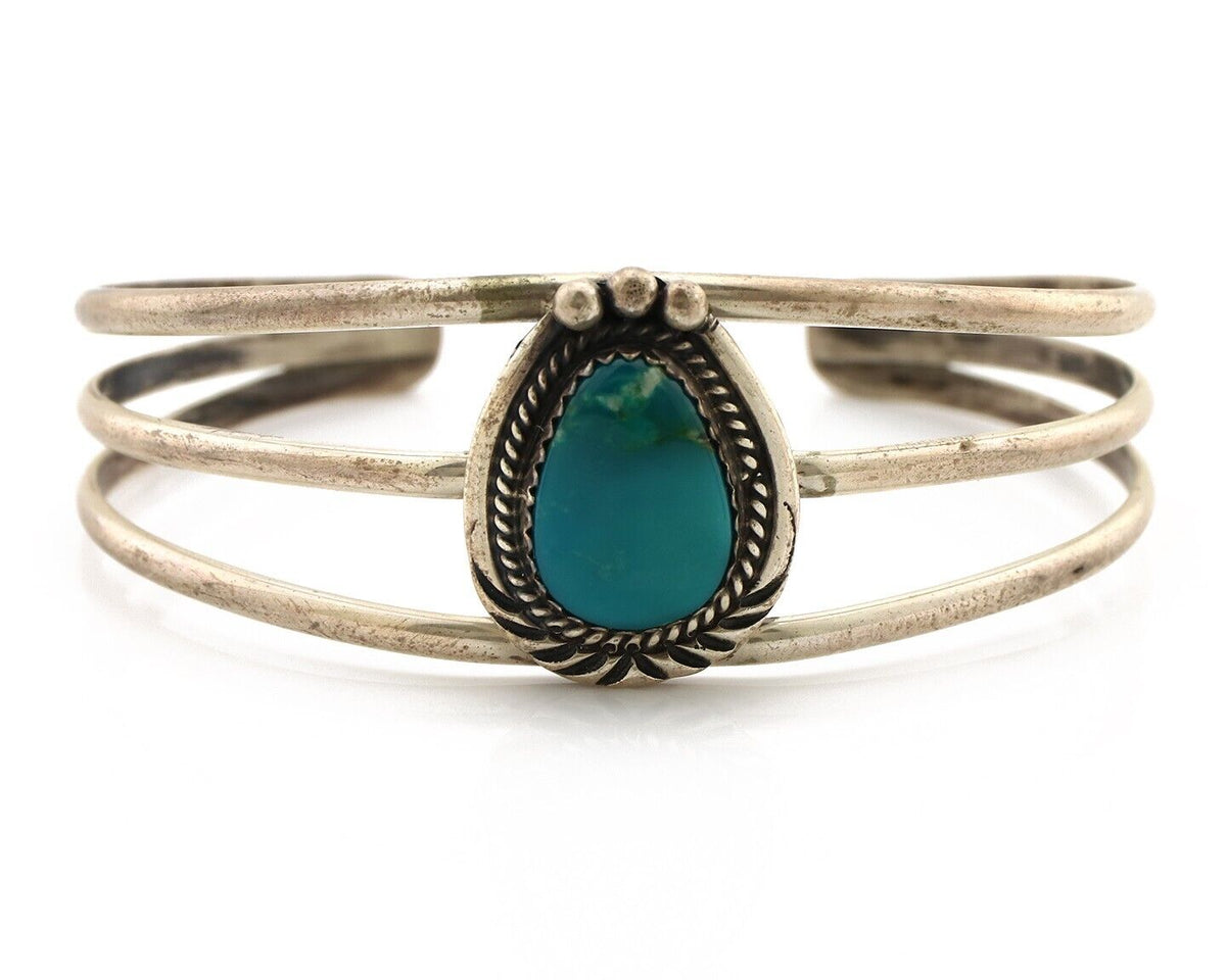 Navajo Bracelet 925 Silver Natural Blue Turquoise Native American Artist C.80's