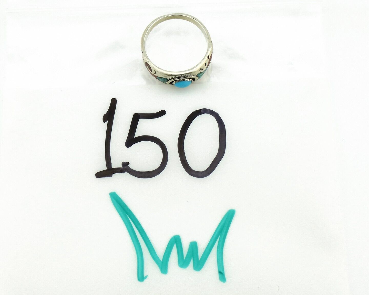 Navajo Handmade Ring 925 Silver Blue Turquoise & Coral Native American C.80's