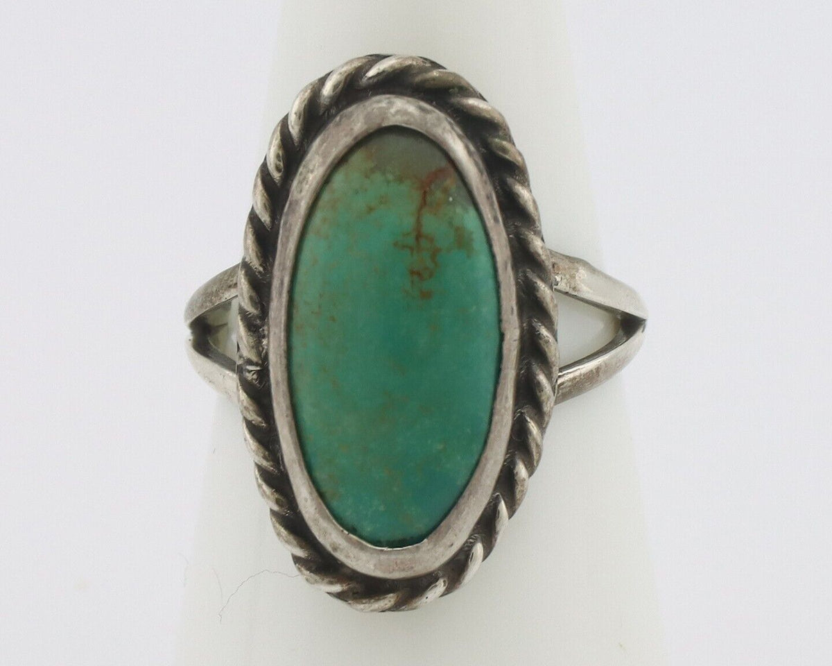 Navajo Handmade Ring 925 Silver Kingman Turquoise Signed M Montoya C.80's