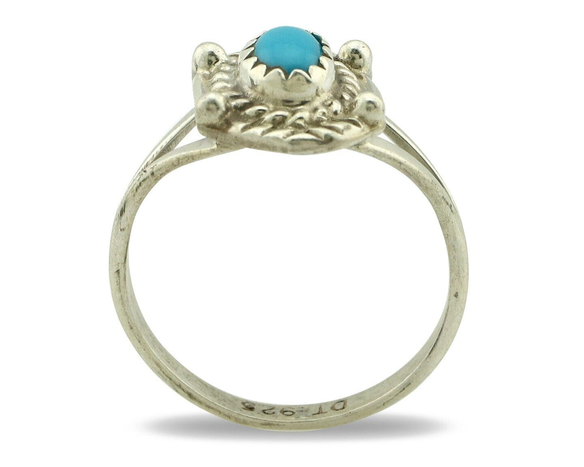Navajo Ring .925 Silver Natural Blue Turquoise Artist Signed DT C.80's