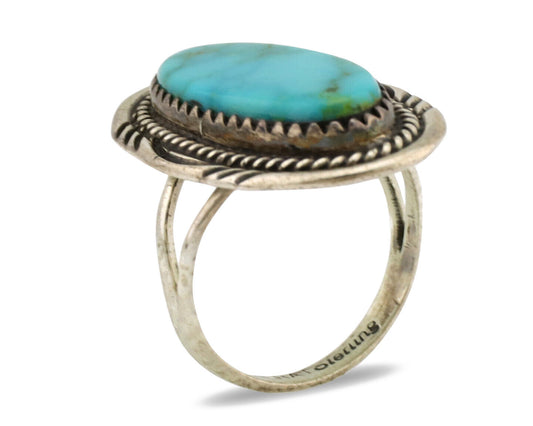 Navajo Ring .925 Silver Nevada Turquoise Native American Artist C.1980's