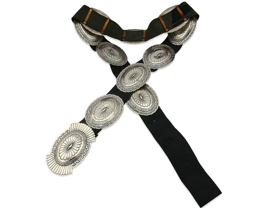 Navajo Concho Belt .925 Silver Hand Stamped Artist Suzie James C.80's