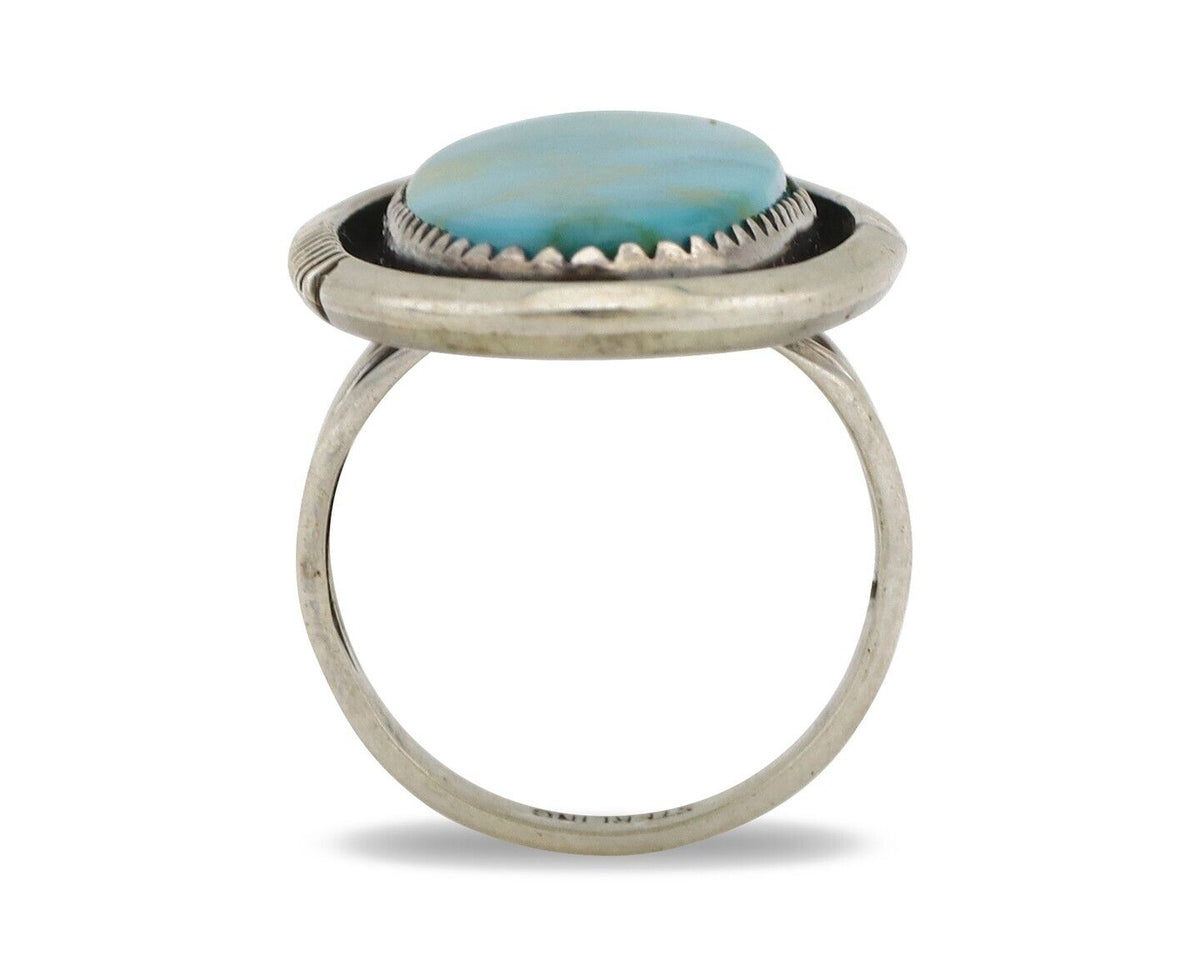 Navajo Ring 925 Silver Blue Gem Turquoise Artist Signed William Denetdale C.80's