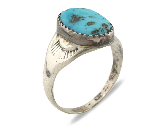 Zuni Ring .925 Silver Natural Blue Turquoise Native American Artist C.1980's