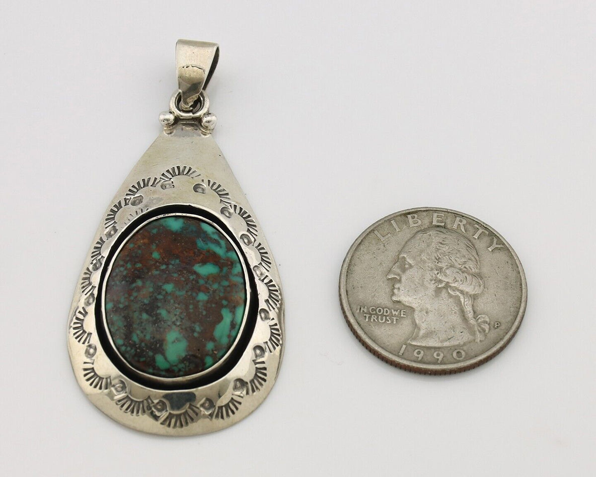 Navajo Pendant 925 Silver Spiderweb Turquoise Artist Signed C Montoya C.80's