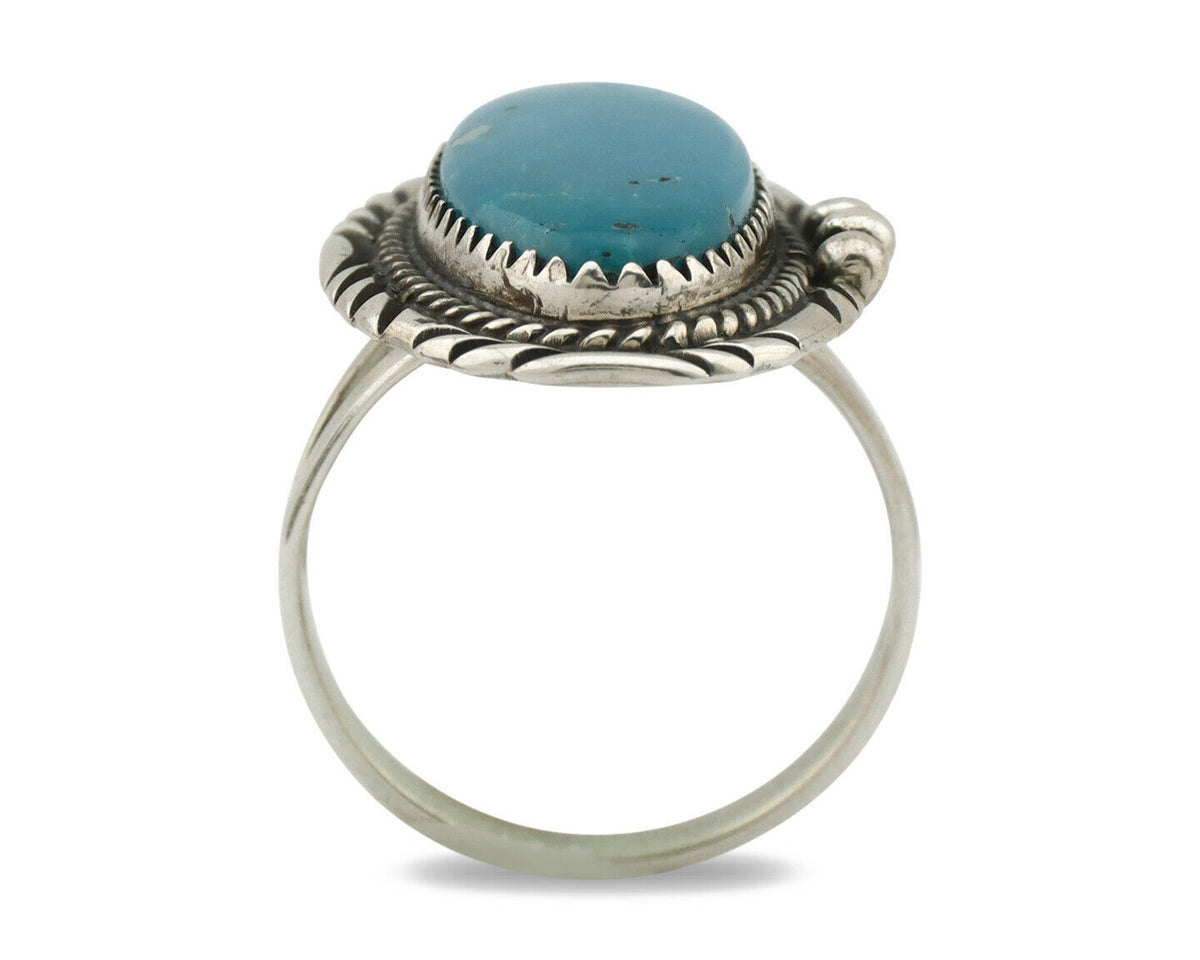 Navajo Ring .925 Silver Kingman Turquoise Native American Artist C.80's