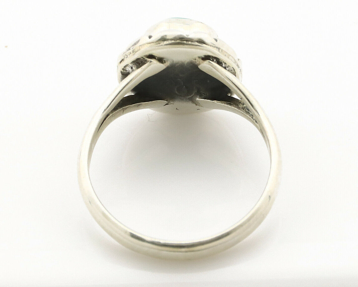 Navajo Ring .925 Silver Kingman Turquoise Artist Signed Gecko C.90's