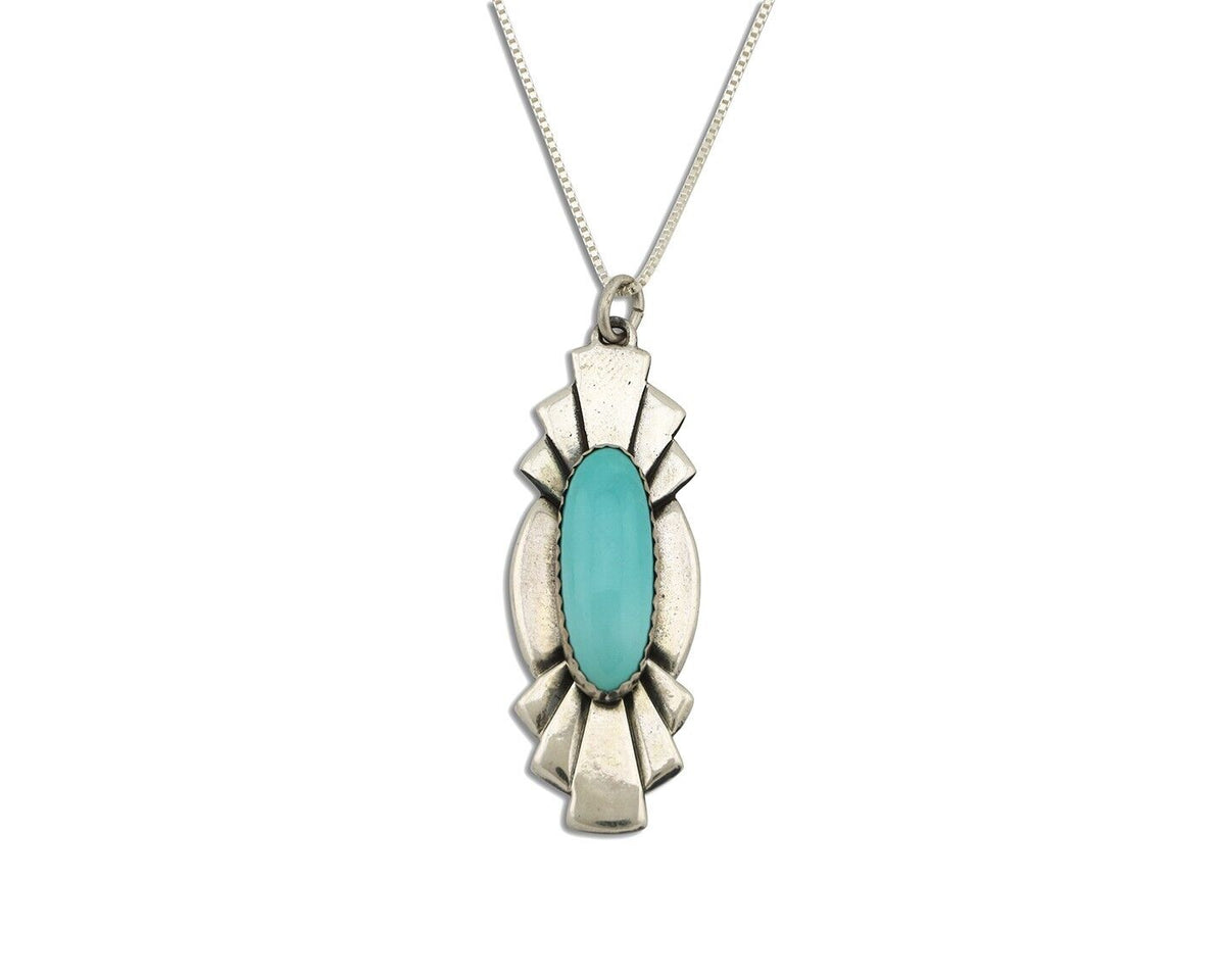 Navajo Handmade Necklace 925 Silver Natural Blue Turquoise Native Artist C.80's