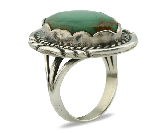 Navajo Ring .925 Silver Natural Uncolored Green Turquoise Signed Apache C.80's