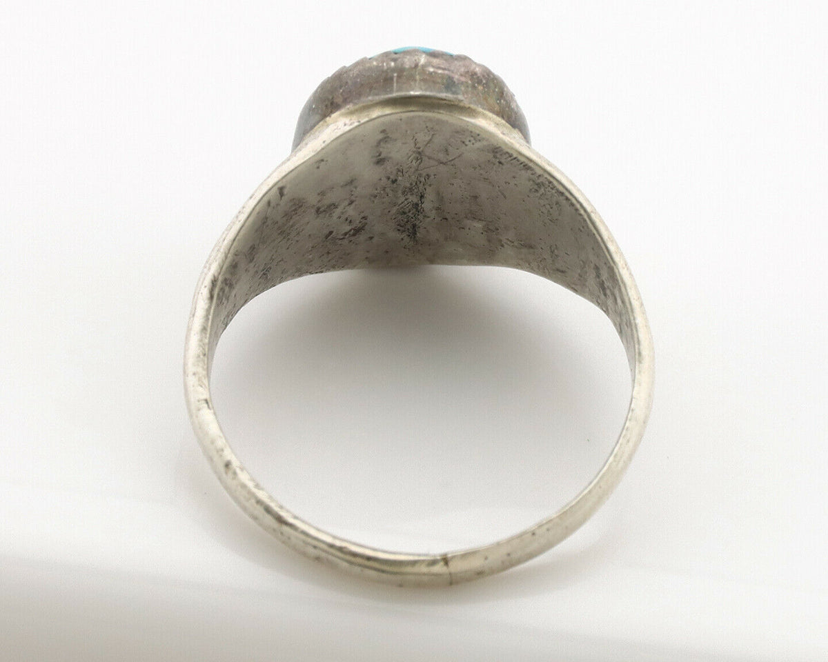 Zuni Ring .925 Silver Natural Blue Turquoise Native American Artist C.1980's