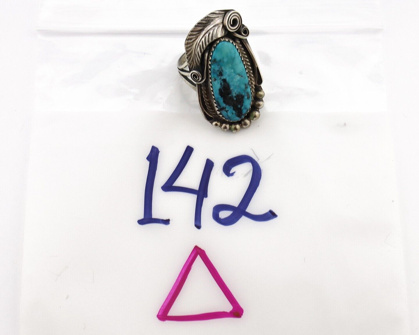 Navajo Inlay Band Ring 925 Silver Blue Morenci Turquoise Signed Justin Morris