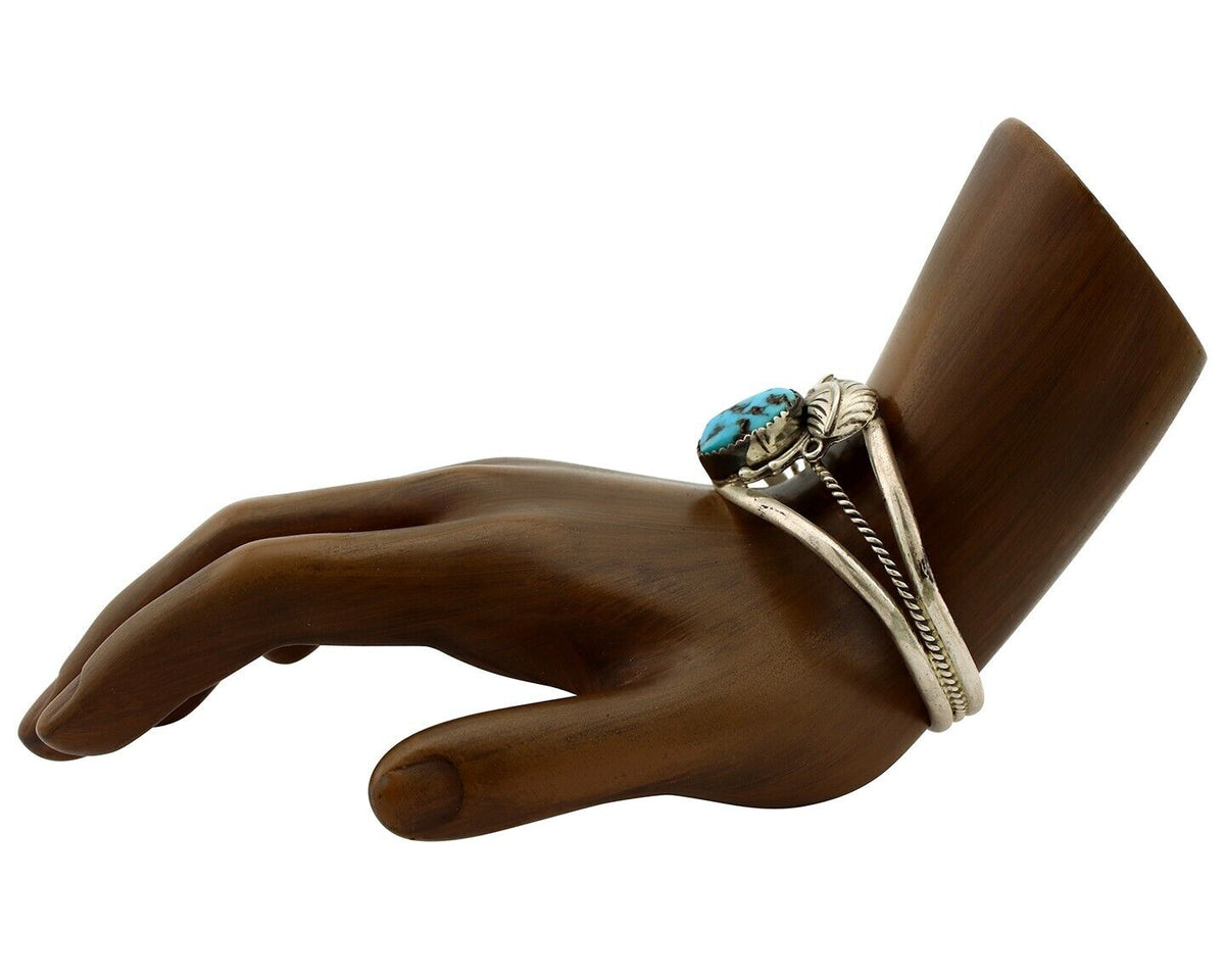 Navajo Chip Inlay Cuff Bracelet 925 Silver Turquoise Native American Artist C80s