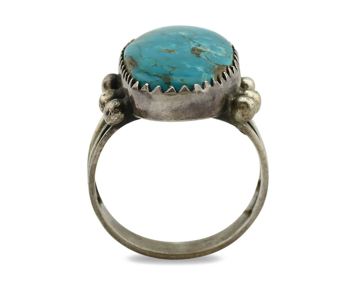 Navajo Ring .925 Silver Blue Turquoise Native American Artist C.1980's