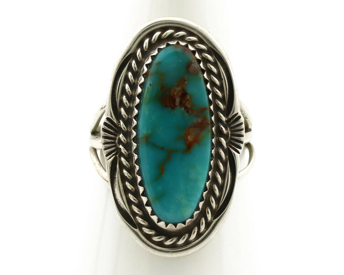 Navajo Ring .925 Silver Blue Gem Turquoise Native American Artist C.80's