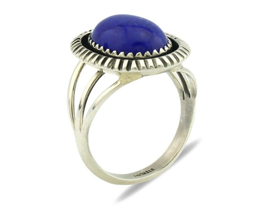 Navajo Ring .925 Silver Natural Lapis Lazuli Native American Artist C.80's