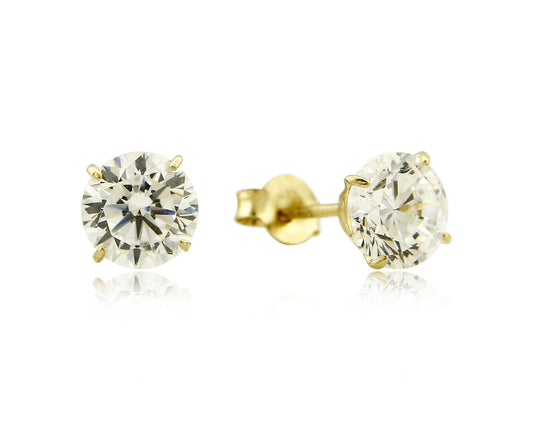 Round 5.0mm Wide CZ Stud Four Prong Basket Earrings Real 14k SOLID Yellow Gold