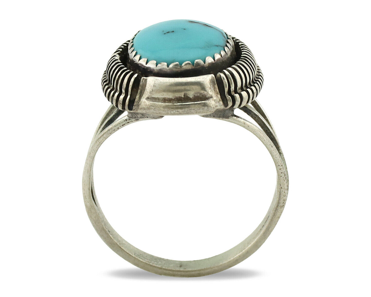 Navajo Ring .925 Silver Sleeping Beauty Turquoise Native Artist C.80's