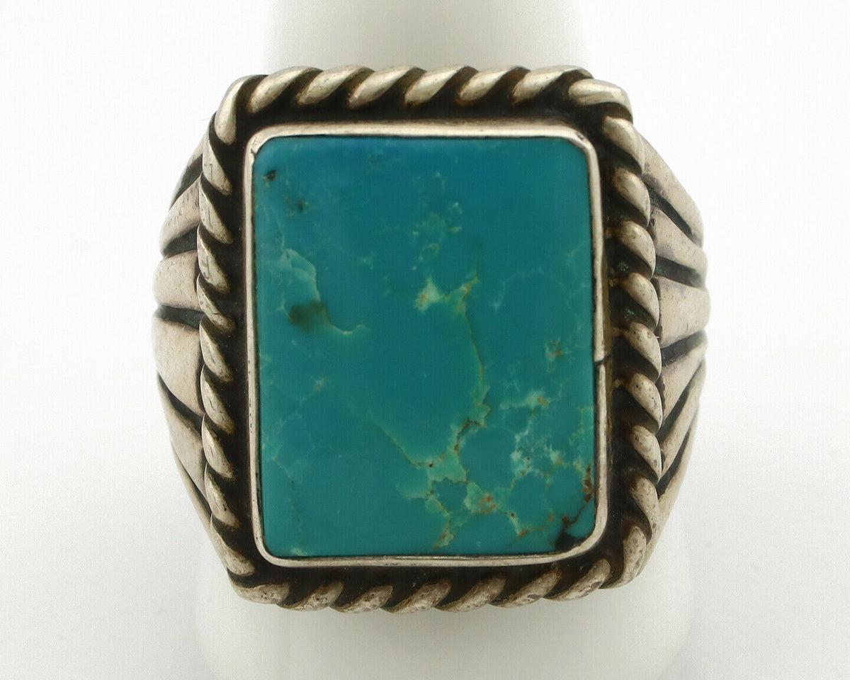Navajo Ring .925 Silver Bluegreen Turquoise Signed C Montoya C.80's