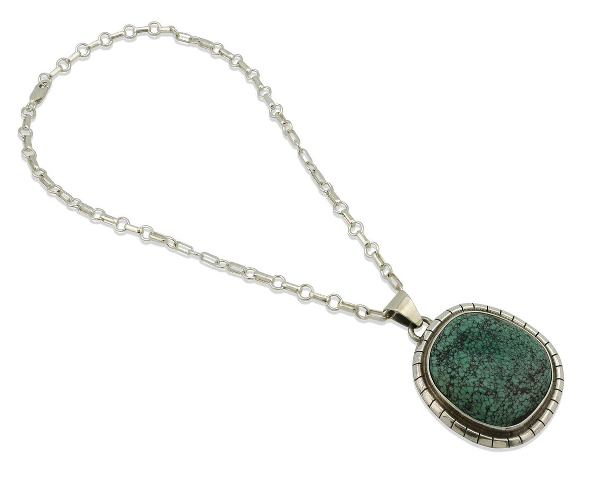 Navajo Pendant .925 Silver Spiderweb Turquoise Native American C.80's