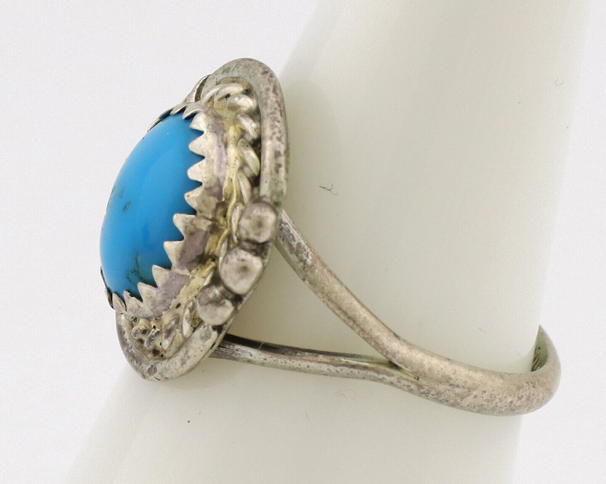Navajo Ring .925 Silver Sleeping Beauty Turquoise Artist Signed Arrow C.80's